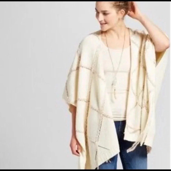 Knox Rose Sweaters - Knox Rose Knit Oversized Poncho Ivory Cream